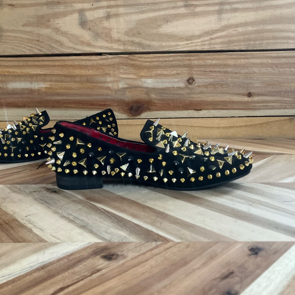 Black Studded Slip-On Loafers with Gold And Silver Spikes - Picture 14 of 15